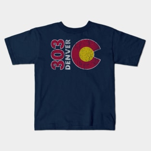 Retro 303 Denver Flag Map Colorado Home Kids T-Shirt